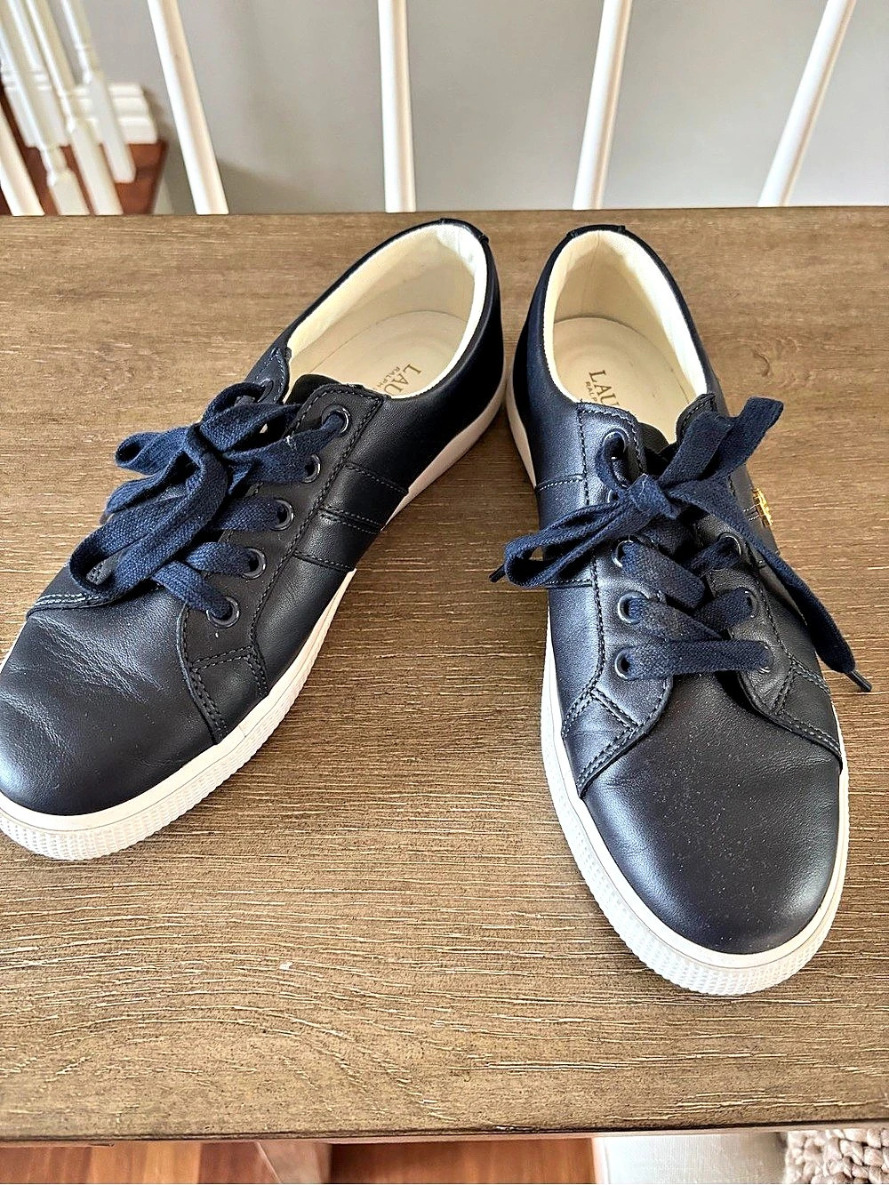 Lauren Ralph Lauren Janson II Nappa Leather Sneaker Leather Sneakers in Navy